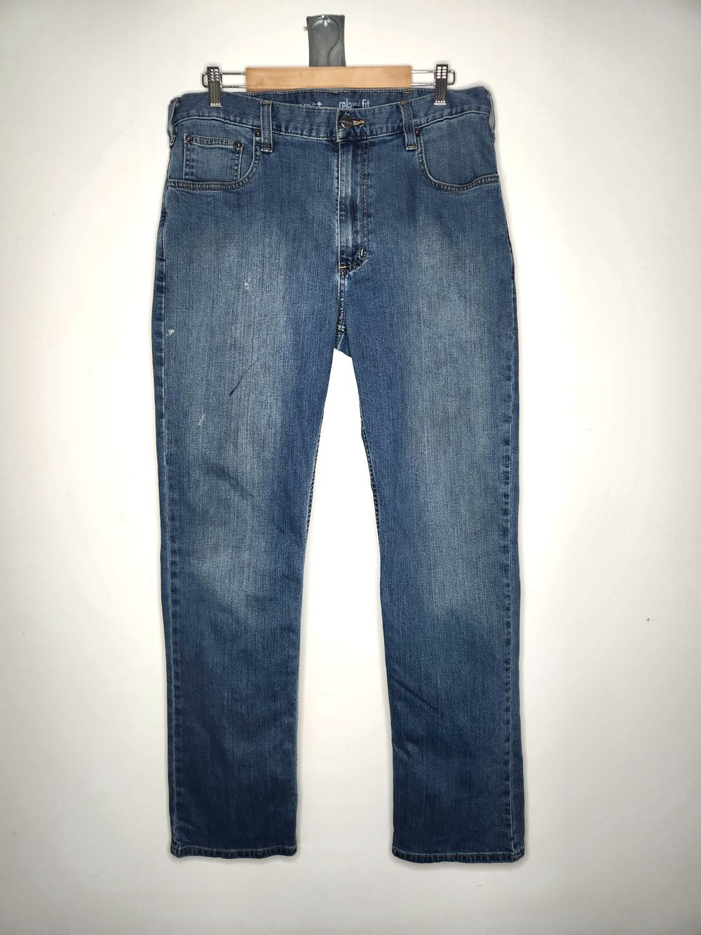 Carhartt men's relaxed fit blue denim workwear straight leg stretch jeans 36x34 (XL)