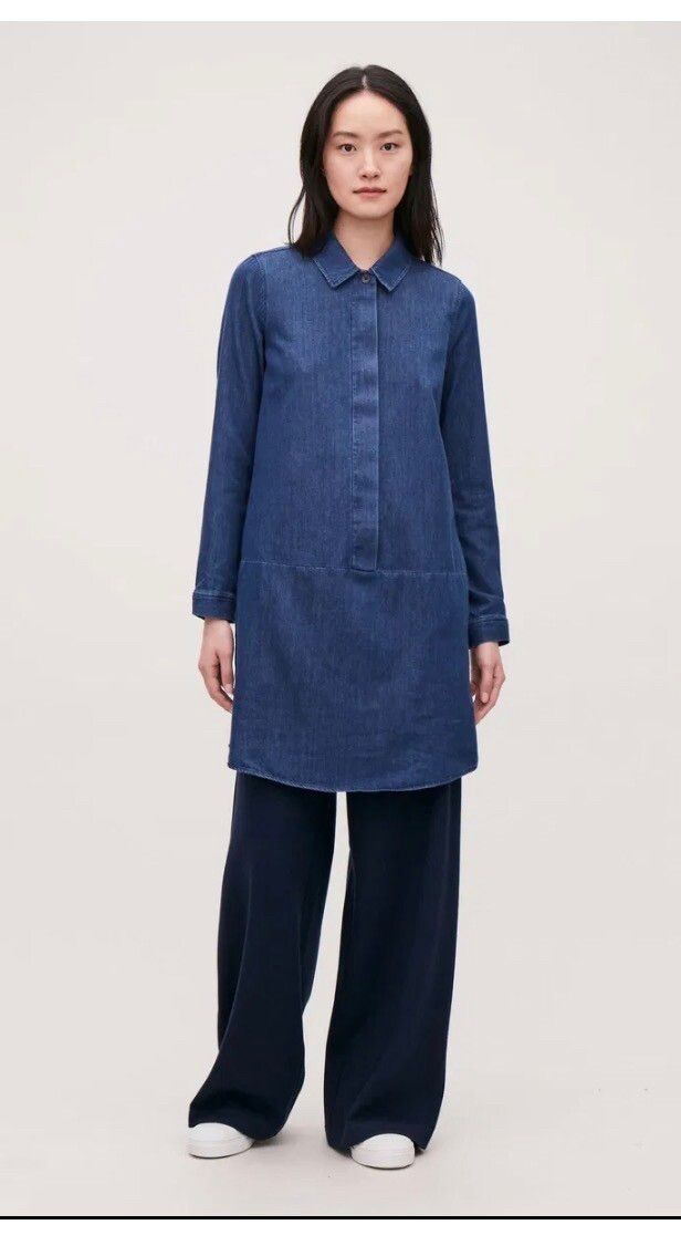cos denim shirt dress Oh Polly Ruched Hardware Shoulder-Drape Denim utility Colour:Chocolate Haze