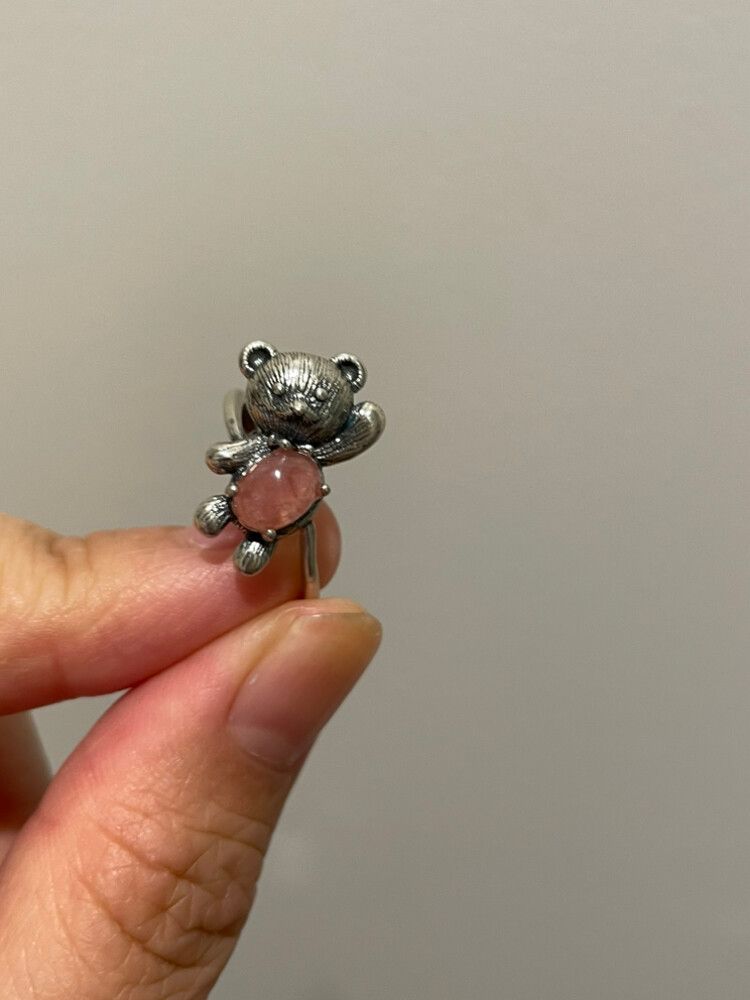 Silver Teddy bear Rhodochrosite Ring