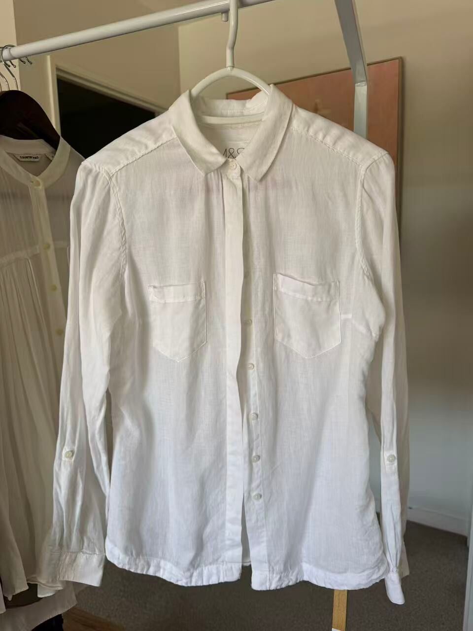 M&S 100% Pure Linen Shirt - White - Size UK 8 / EUR 36 - Excellent Condition