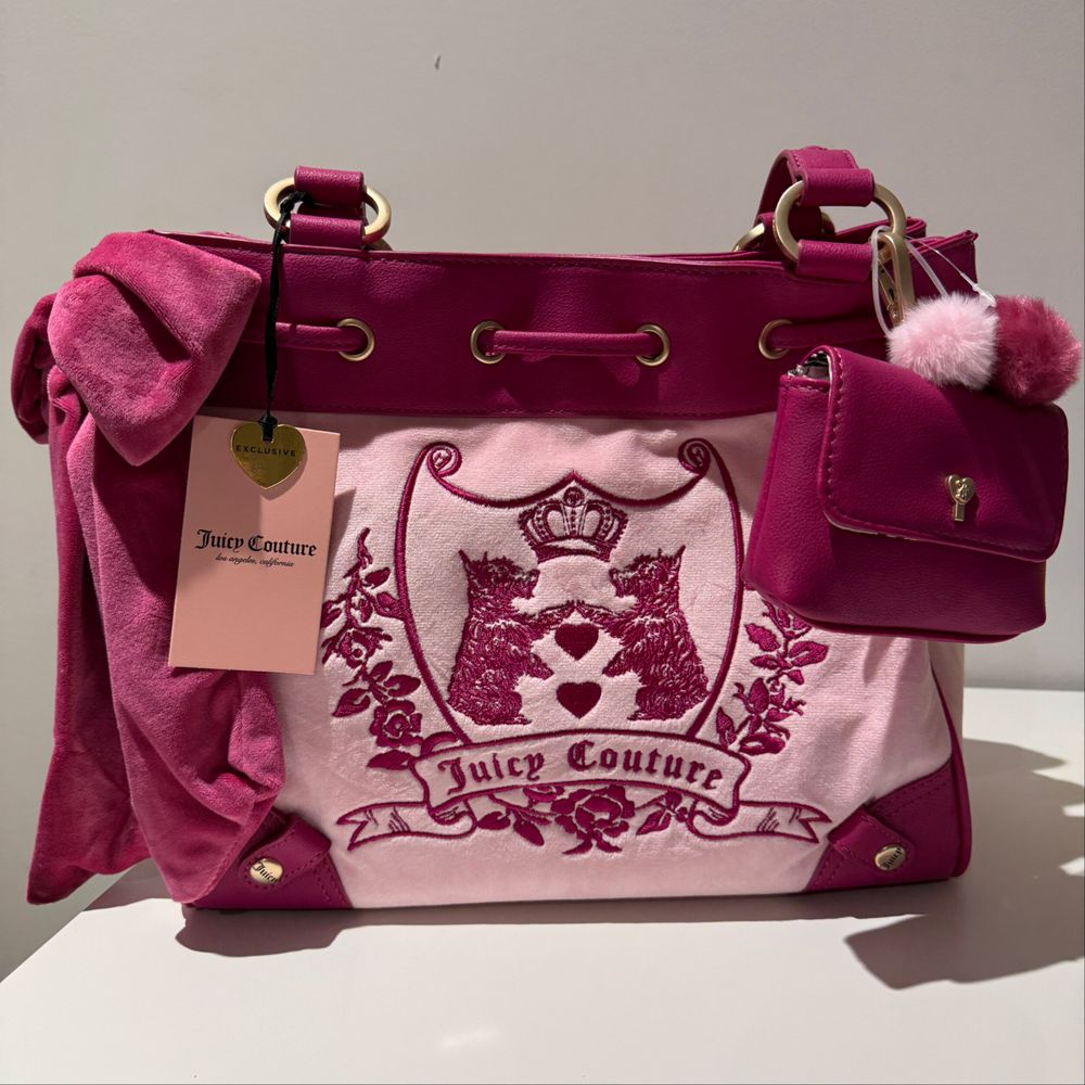 Juicy Couture Chocolate New Love Chapter Tote in Flamingo Hot Pink Tote BNWT