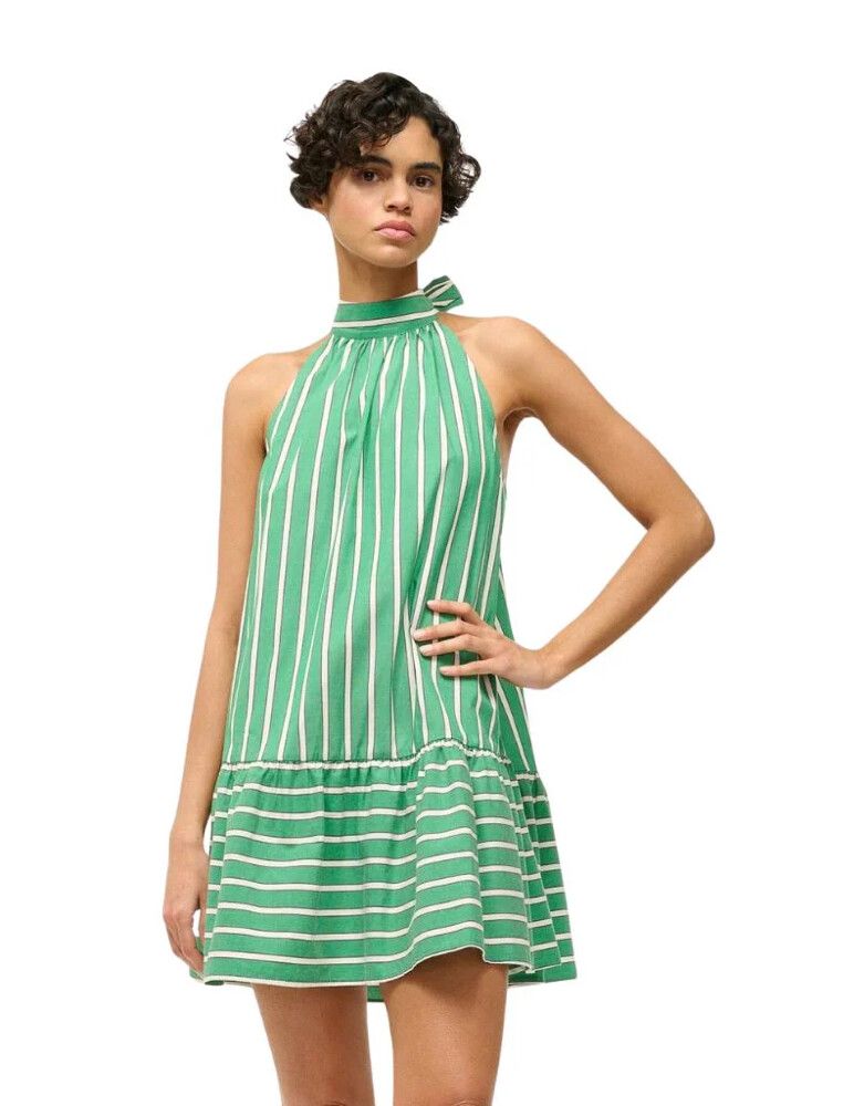 STAUD - Staud Mini Marlowe Dress in Seaweed Stripe on Designer Wardrobe