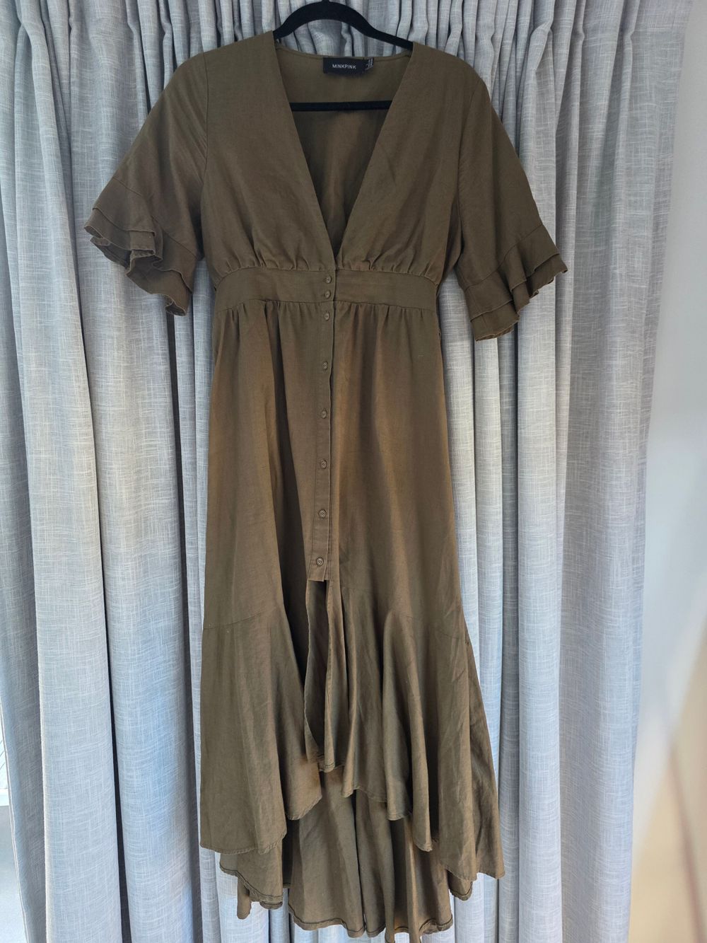 MINKPINK Linen Cotton Khaki Dress