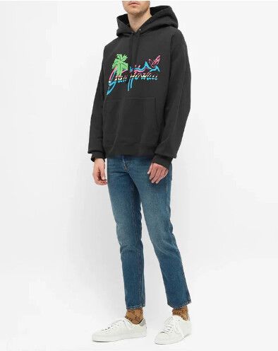 Hawaii Rainbow Print Hoodie Black