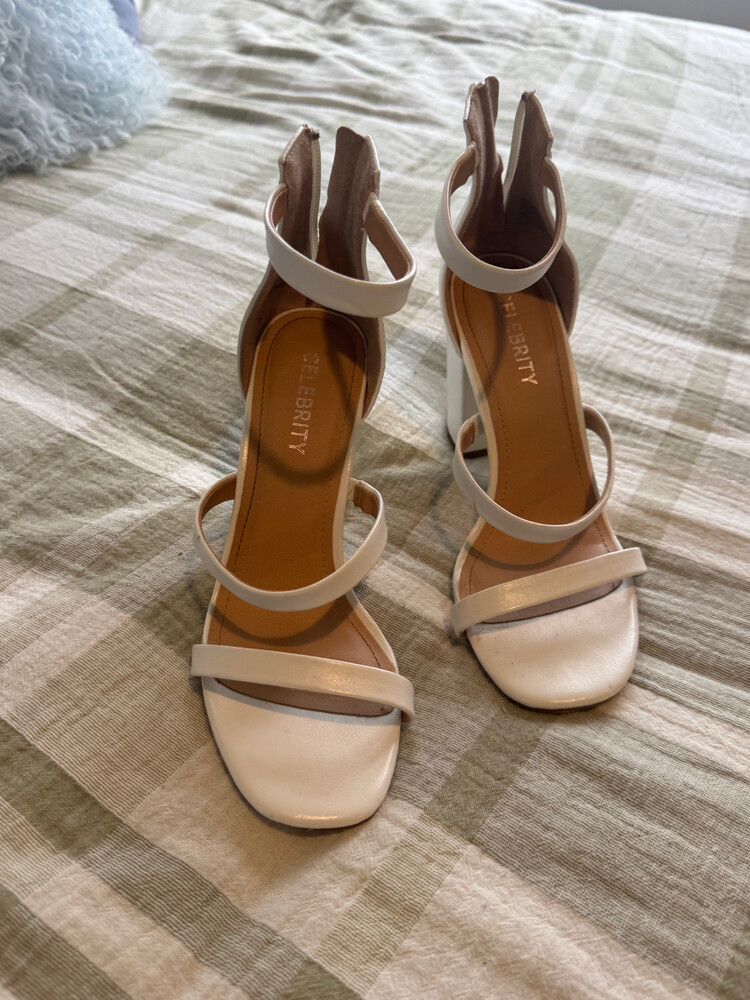 Celebrity White Block Heel Sandals