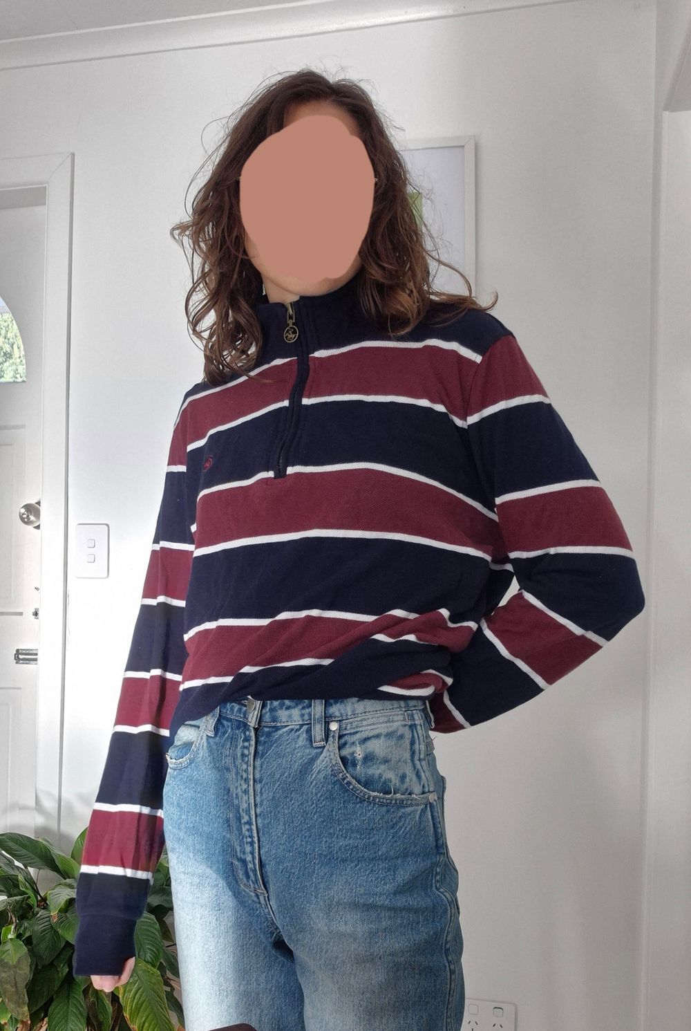 striped quater zip polo jersey