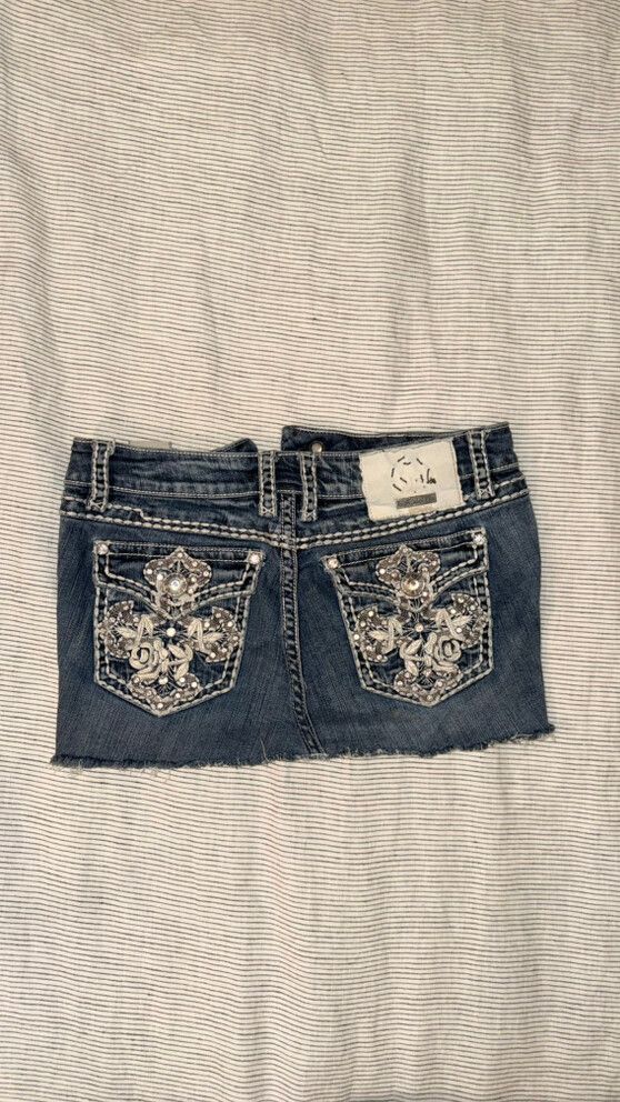 LA idol blue denim rhinestone y2k skirt