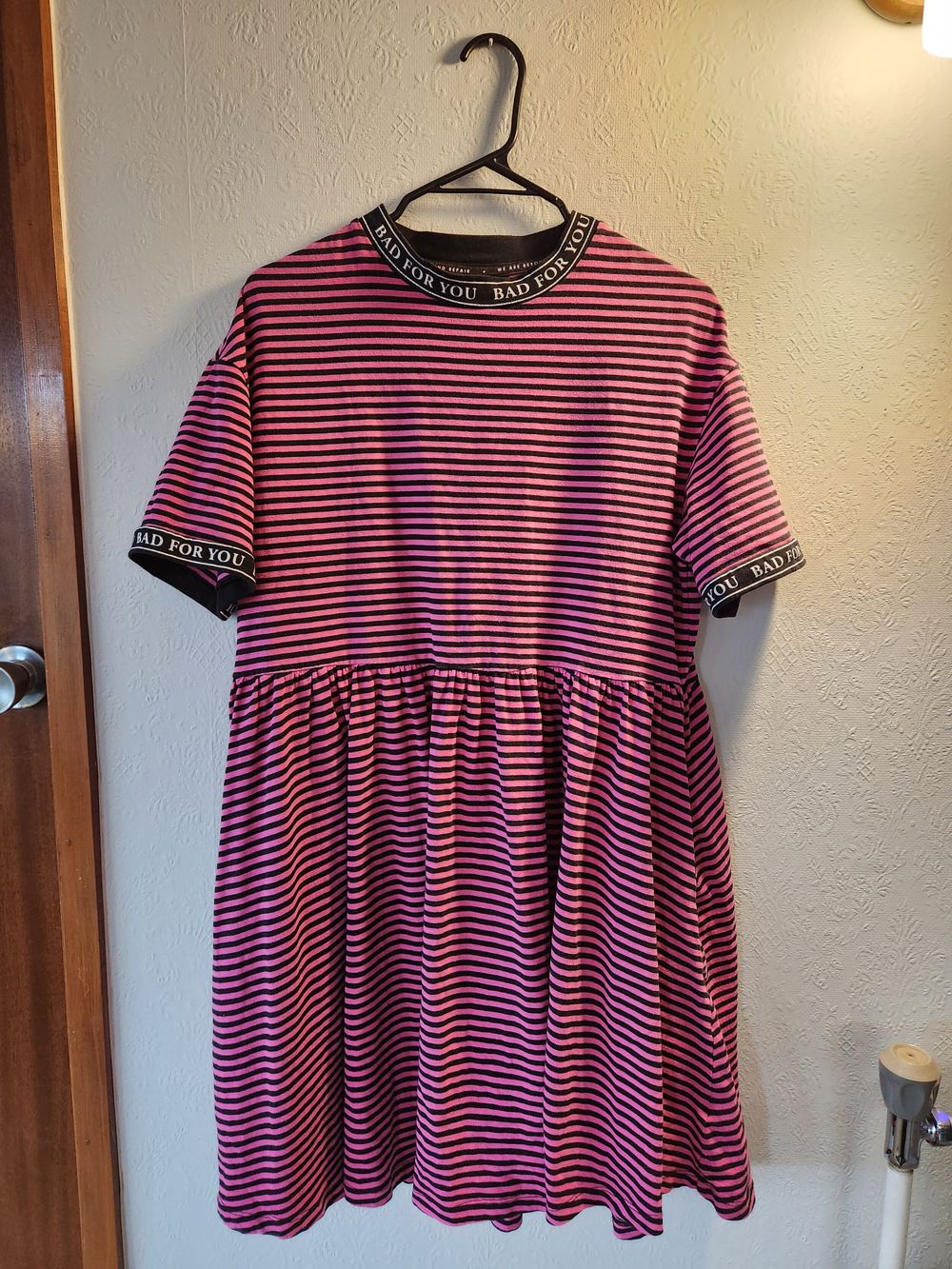 Lazy Oaf Pink and Black Striped Dress