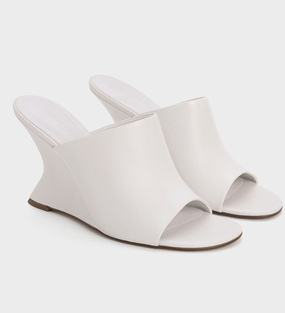 Wide-Strap Sculptural-Heel Wedges - White