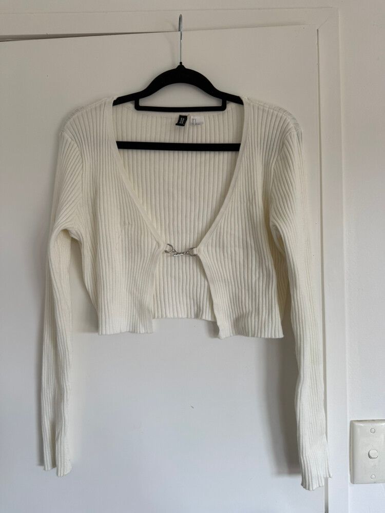H&M White Ribbed Knit Cardigan
