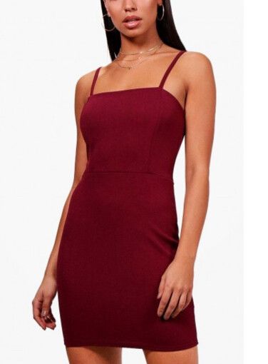 crepe square neck bodycon dress Black Woven Crepe Pearl Trim Square Neck Structured Mini Dress