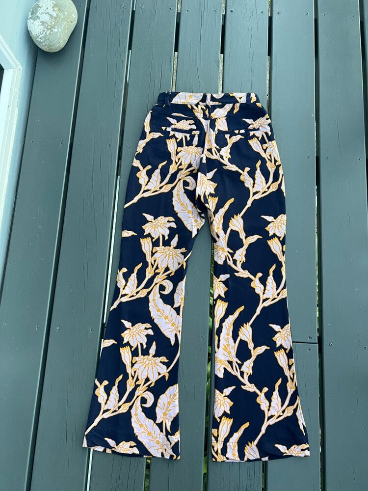 Karen Walker Navy Floral Print Flare Pants