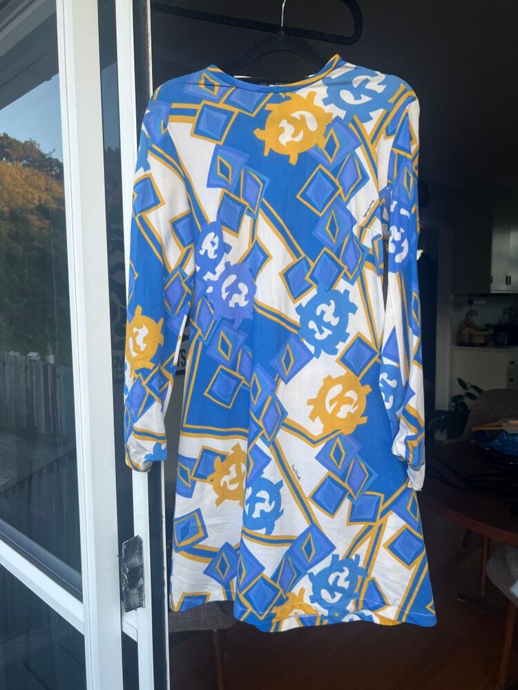 Ennio Vorelli White Blue Geometric Dress