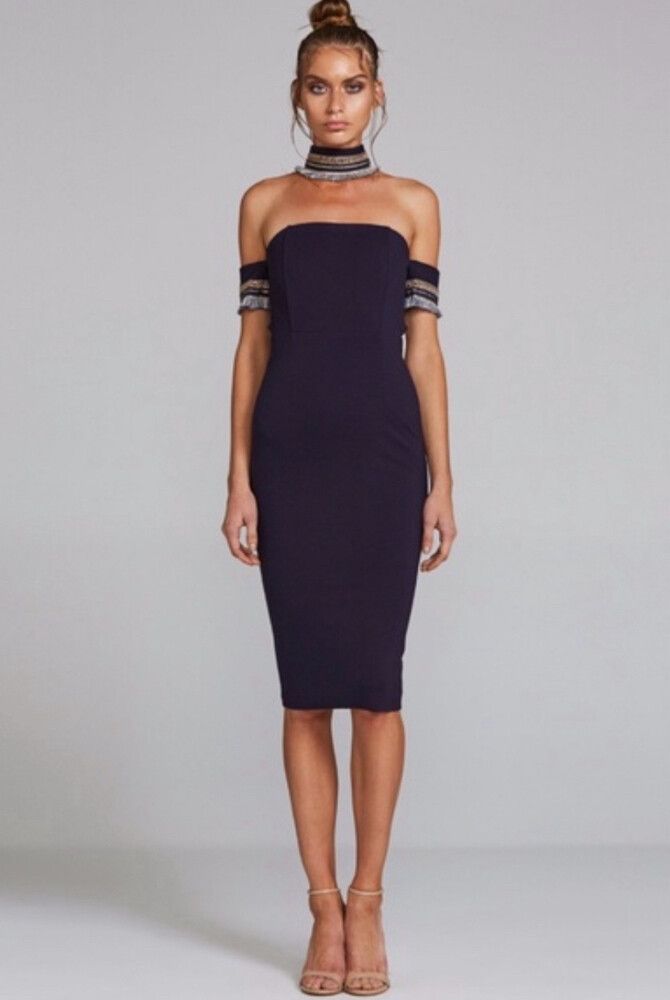 Eliya The Label Navy Choker Fringe Dress