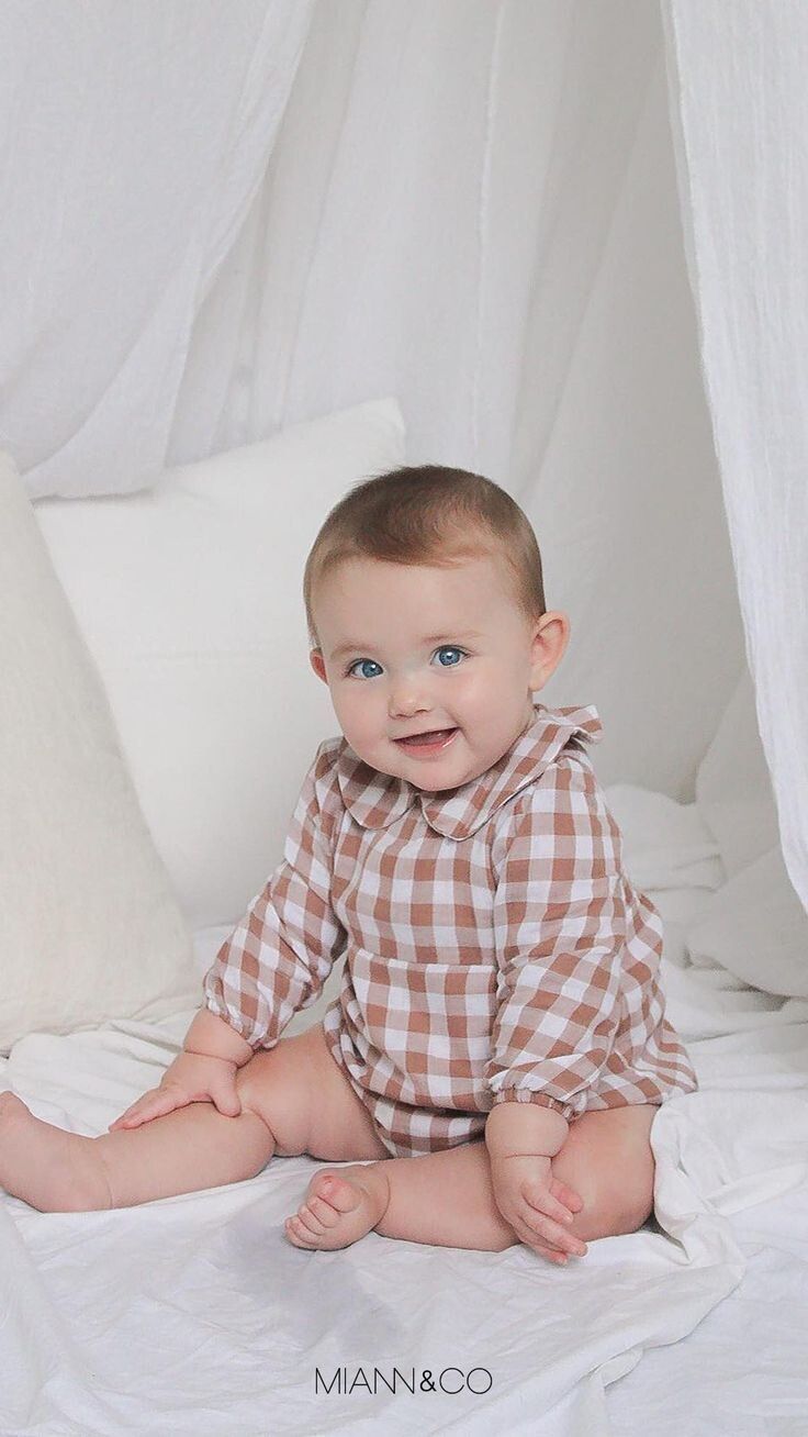 Miann & Co Long Sleeve Bodysuit in Cinnamon Gingham 3-6m