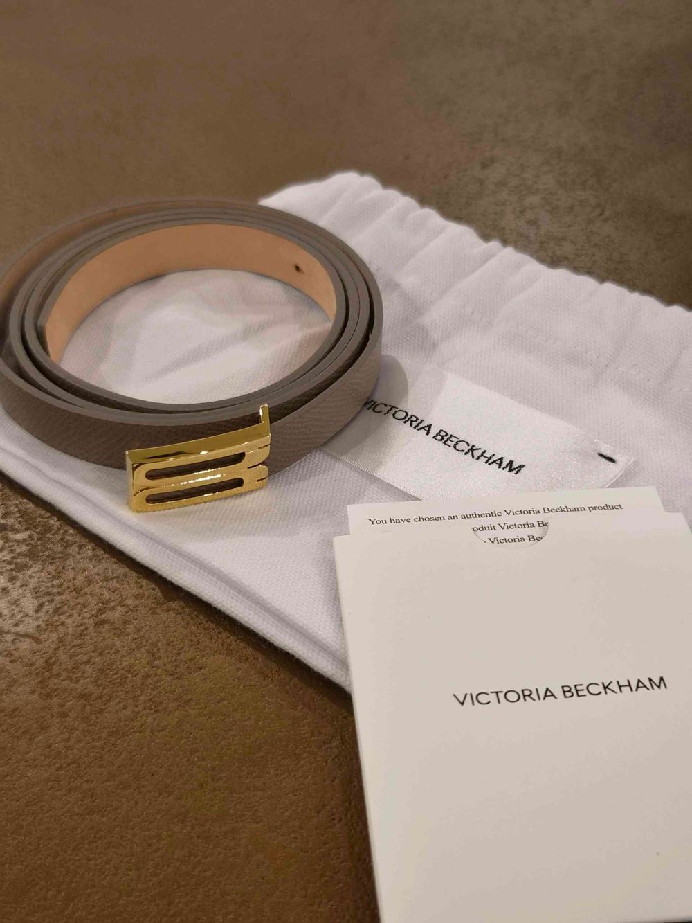 Victoria Beckham B Buckle Micro Frame Belt in Dove Grey