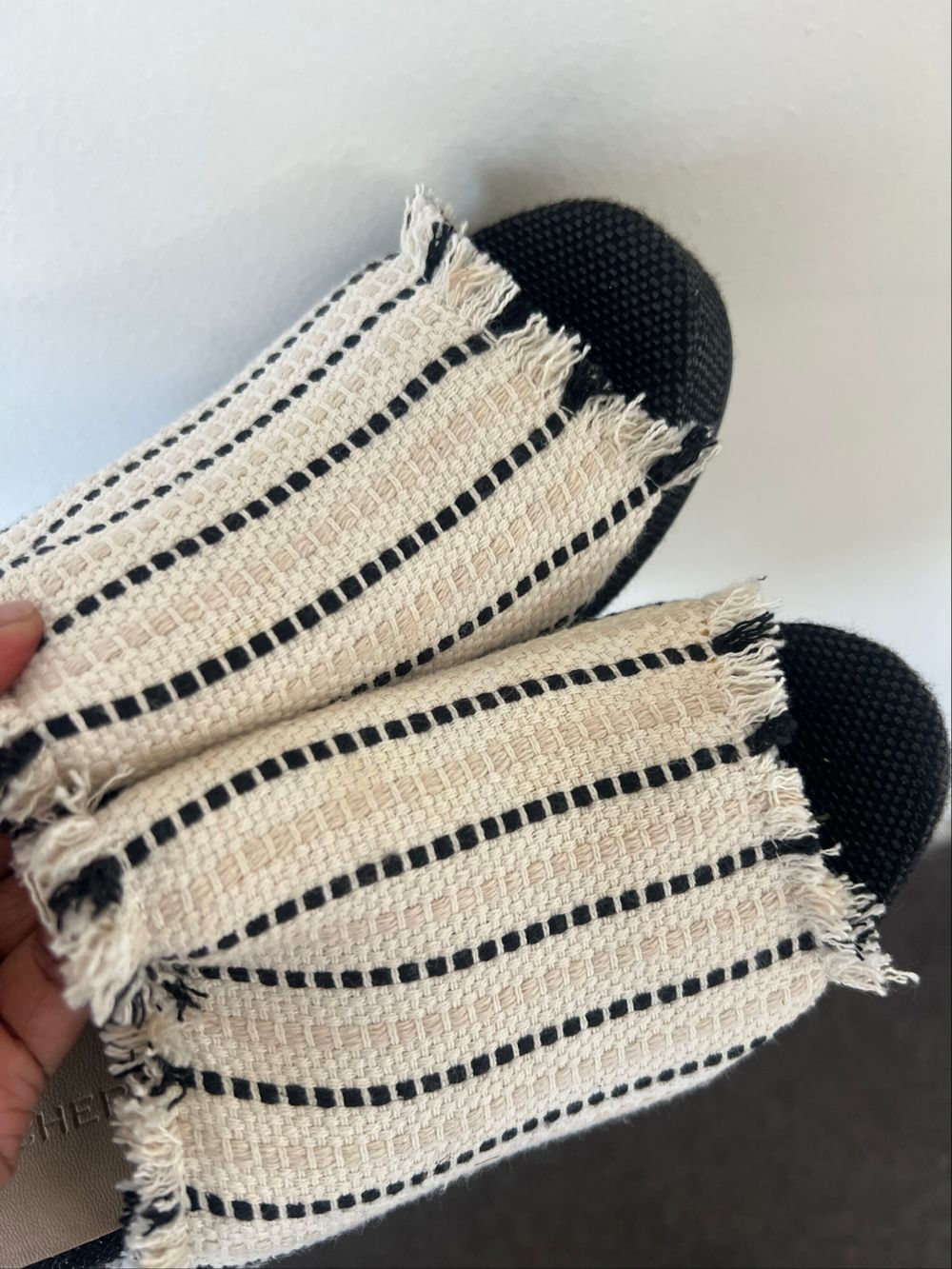 Brand New Witchery Black And White Striped Wedge Slides