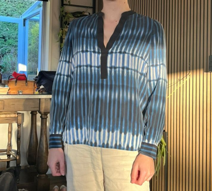 Vince Blue Striped Silk Blouse