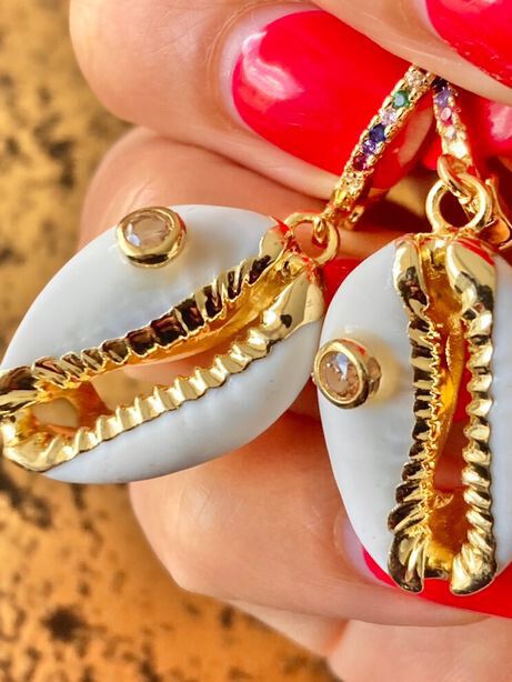 ✨Shell gold plated earrings with multicolored strass / brand new