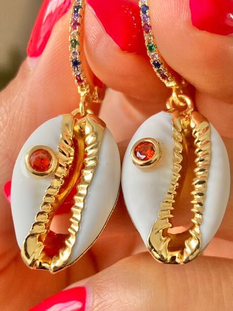 ✨Shell gold plated earrings with multicolored strass / brand new
