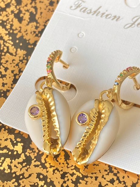 ✨Shell gold plated earrings with multicolored strass / brand new