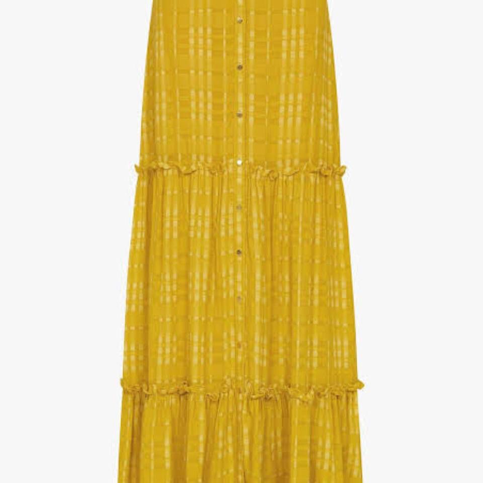 ✨ Sold Out Sass & Bide Mustard Maxi Skirt - Boho Meets Classy ✨  This stunning yellow mustard-gold maxi skirt is a bohemian dream with a touch of elegance. Made from beautifully textured woven check fabric, this piece flares out to create a gorgeous silho