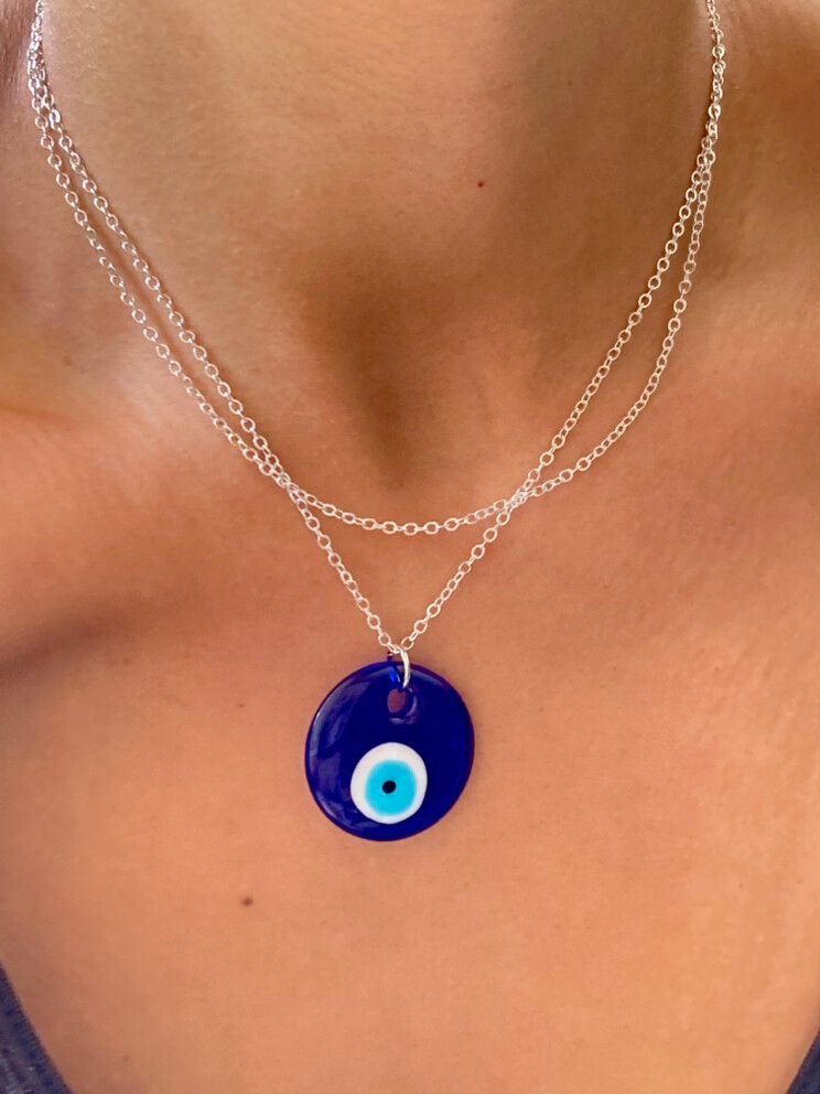✨ Double silver necklace with evil eye ???? glass pendant ✨  Material: silver Thai Length: 33 cm 2 in one necklace  Avoid water Talisman for protection  Handmade in Australia