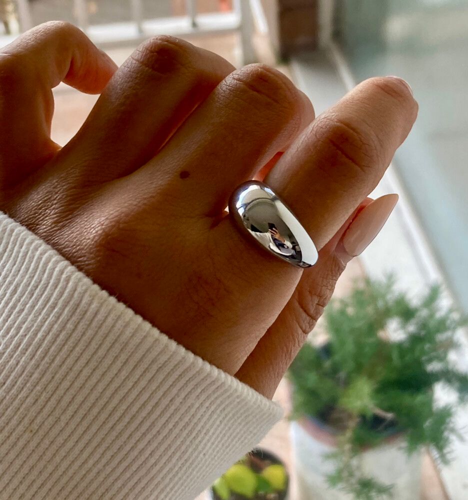 ✨ Fabulous Dome Ring silver ✨  - Sterling Silver 925 with tag - Hypoallergenic & Water-resistant - Width: 9mm - Sizes: Adjustable #classic #silver #jewelry #minimalist cos inspired  Tags  Necklace anklet hippie boho retro vintage gift unique biker metal g