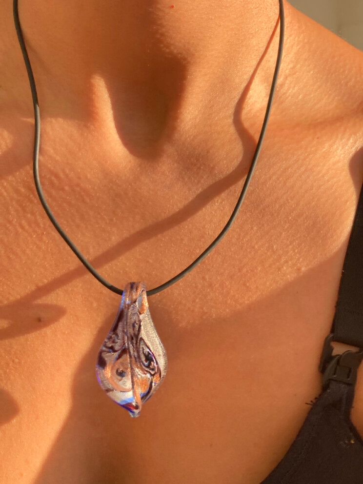 ✨90s Vintage real Murano glass necklace with blue aquatic turquoise gold and silver shades. Very unique piece Still in perfect condition  Length 45 cm Black wax cord necklace  Silver plated pvd hypoallergenic brass for the lobster closure. Check my other