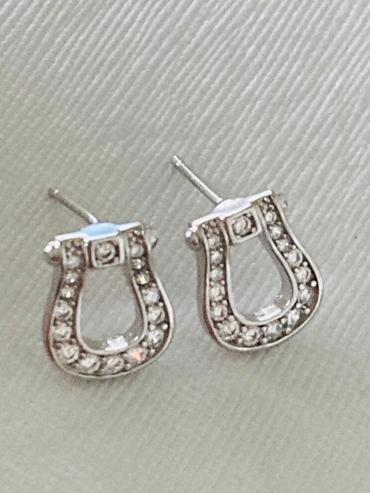 ✨Silver and zircons stone horseshoe studs   Material : silver plated pvd coated high quality brass High end vibe RRP $55 Perfect with your hermes bag !  Silver tone horseshoe earrings with cubic zirconia stones #jewellery