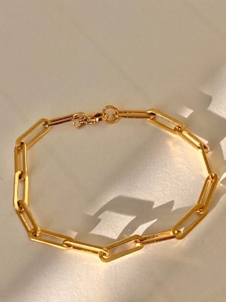 ✨18 K Gold filled stainless steel paper clip dainty bracelet