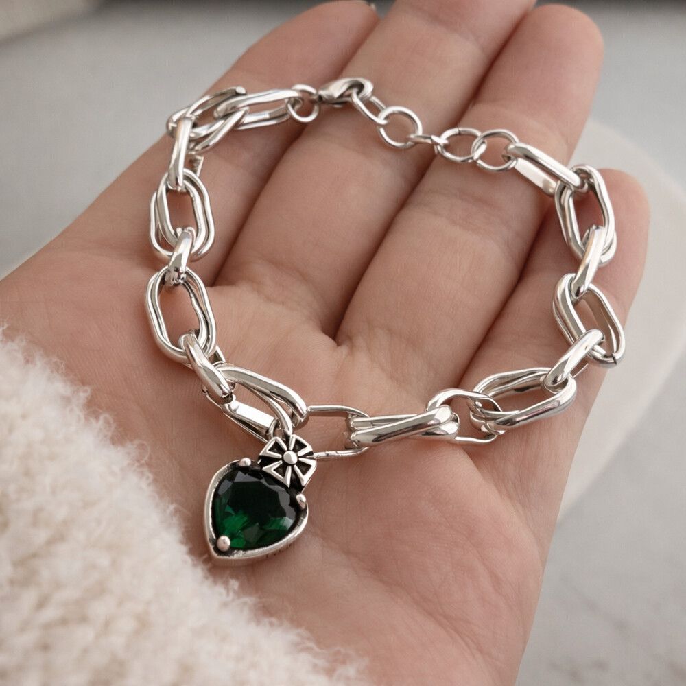 ✨ 925 Sterling Silver Charm Bracelet Heart Crown Dainty Luxe ✨  ✨ Genuine 925 sterling silver bracelet featuring a bold chain design with a delicate heart charm engraved with a crown. A perfect mix of edgy and feminine, giving that luxury statement look w