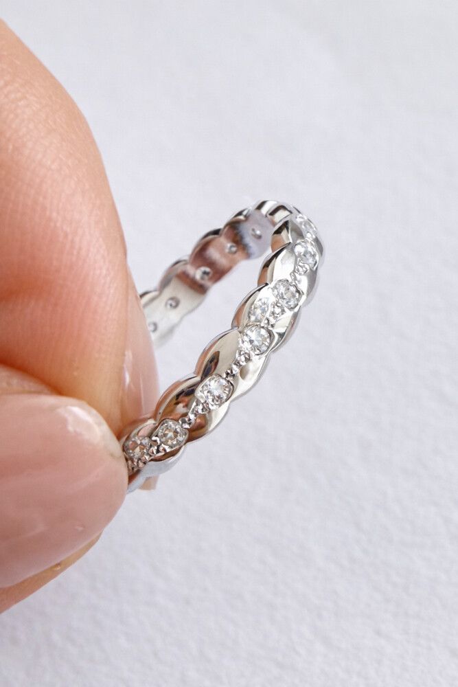 ✨ Silver Sparkle Open Ring – Stainless Steel ✨  This sleek open ring is crafted in stainless steel with a polished silver finish, giving it a clean, modern look that’s both durable and timeless ✨  Designed with a delicate row of sparkling stones, it catch