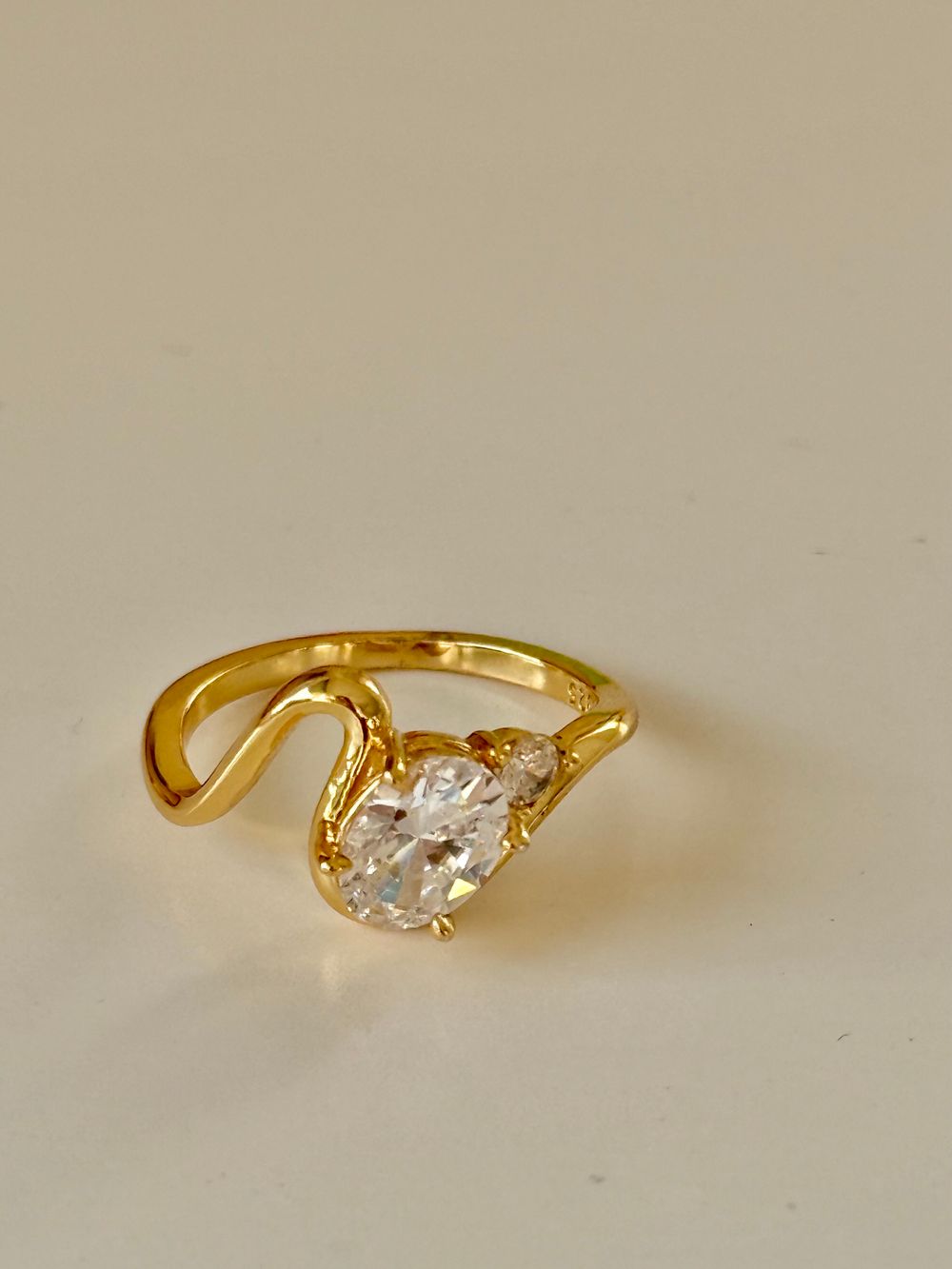 Diamond-Look Heart Engagement Ring | 14K Gold Plated 925 Sterling Silver | Size 7  Fall in love with this unique wavy heart engagement ring featuring a dazzling genuine heart-cut cubic zirconia that catches the light from every angle. Crafted from genuine