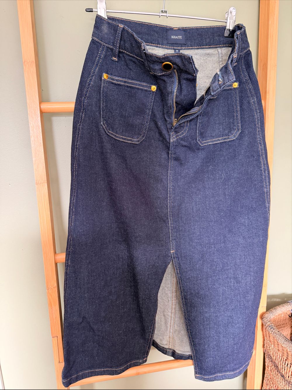 KHAITE "Kerrie" Denim Midi Skirt