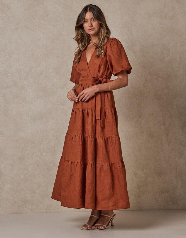 Aere - Tiered linen midi dress on Designer Wardrobe