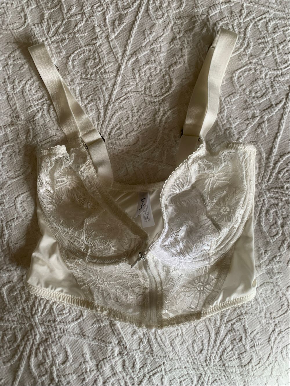 lonely Ivory Lace Front Zip Bra