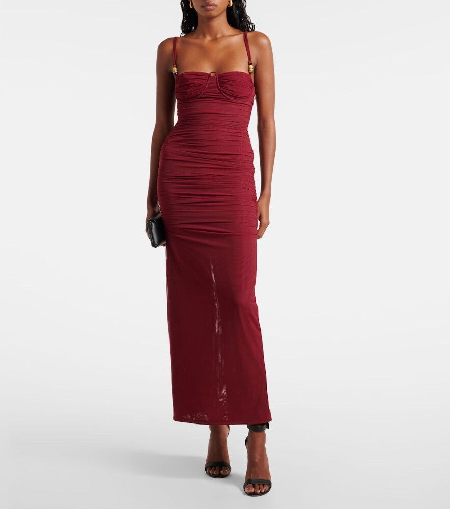 Sir The Label Toni Ruched Mesh Maxi Dress