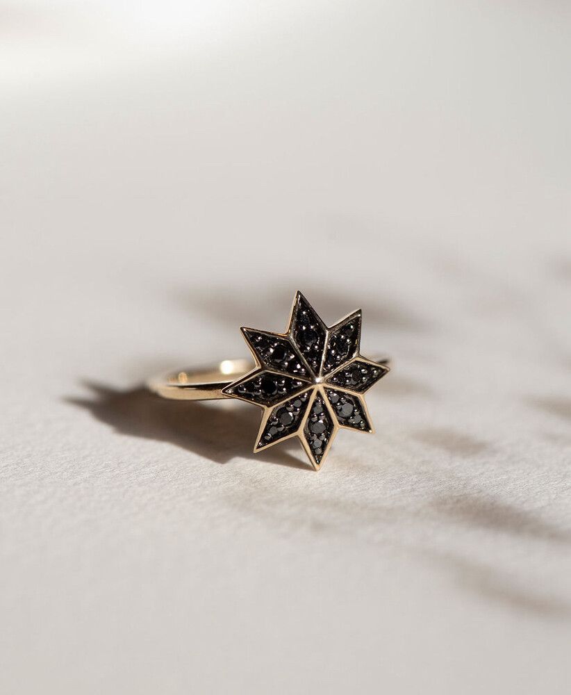 Zoe & Morgan Lakshmi Ring – 9k Yellow Gold + Black Diamonds