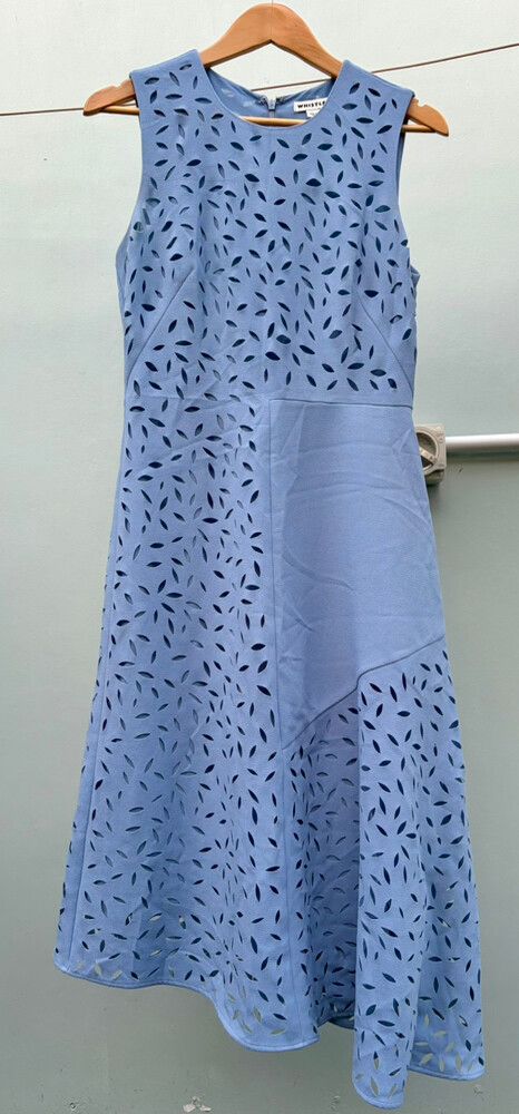 Whistles Blue Laser Cut Midi Dress