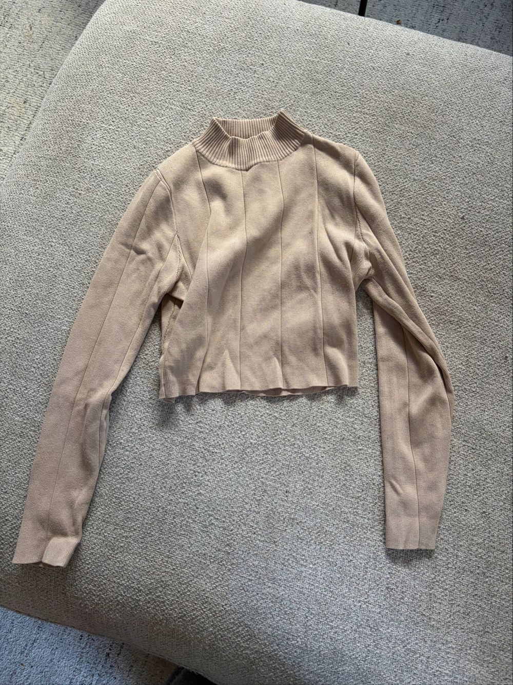 Perfect Stranger Beige Ribbed Knit Top Cropped
