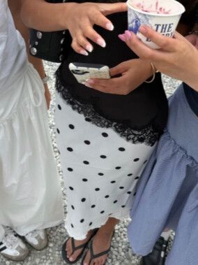 White Polka Dot Lace Trim Skirt