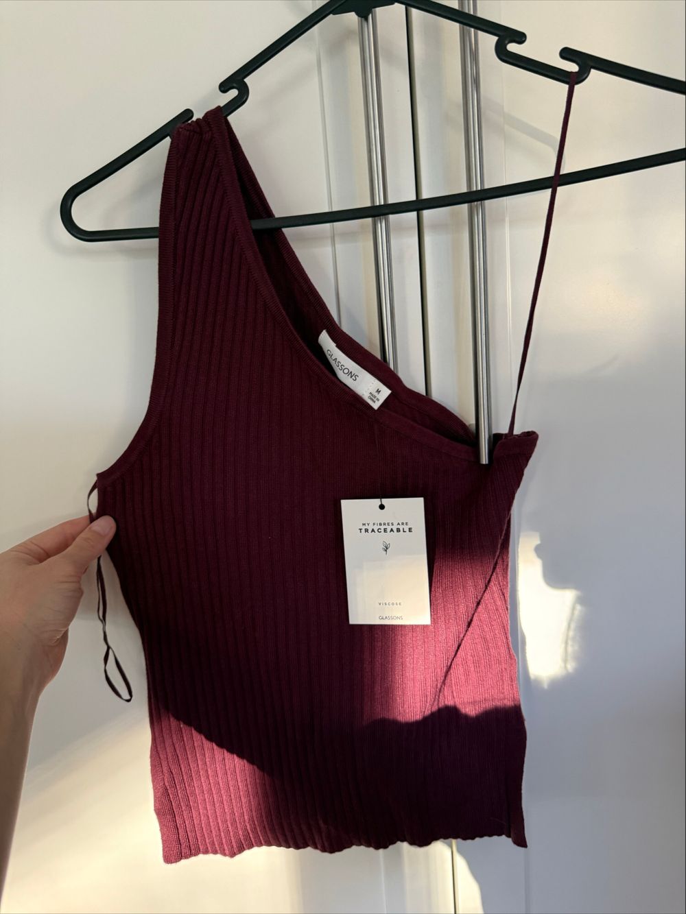 Glassons Burgundy Ribbed One-Shoulder Top