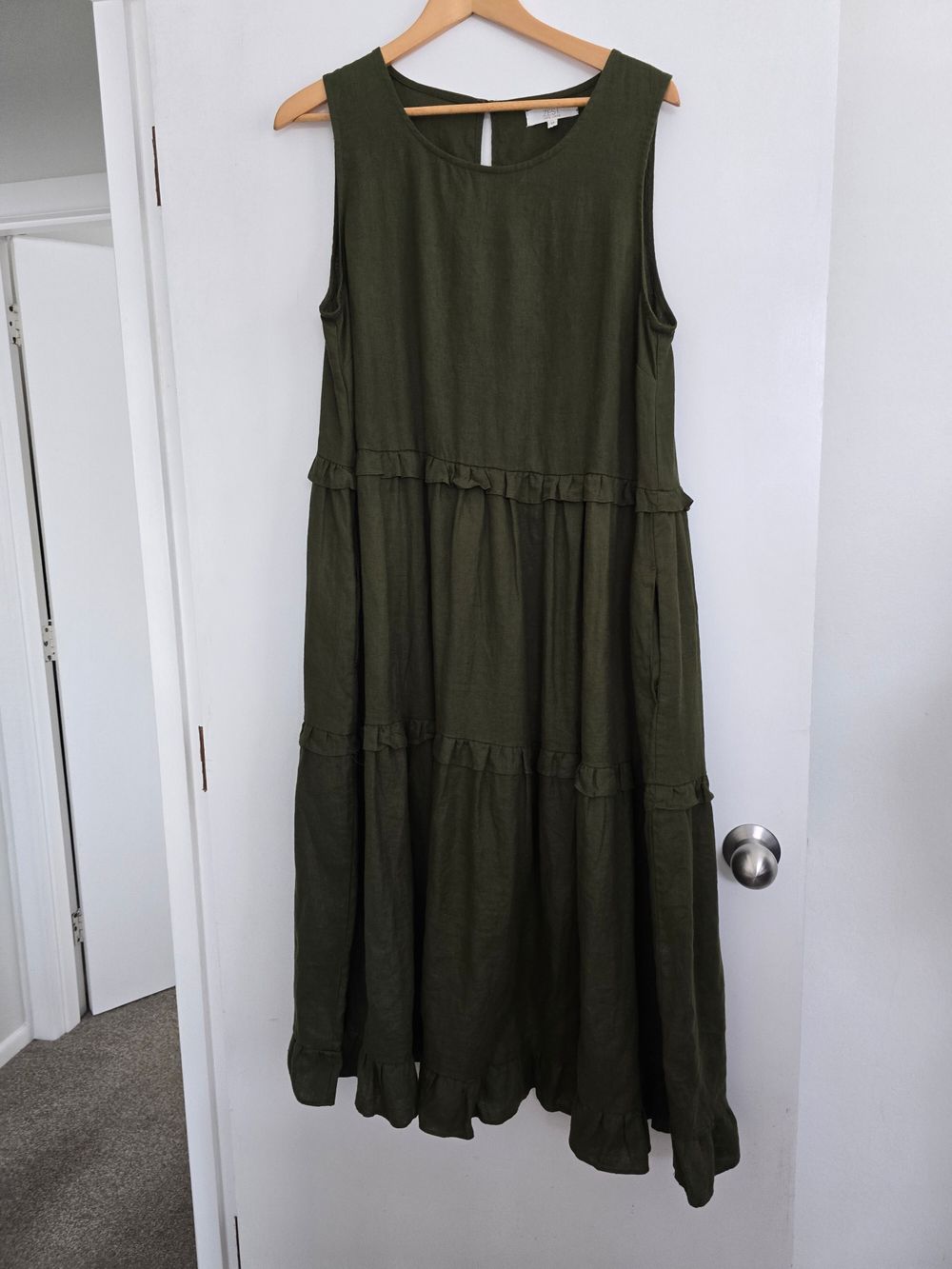knee length dresses for ladies Aether Concept S/L Linen Midi Dress Grey / Gold main image 1
