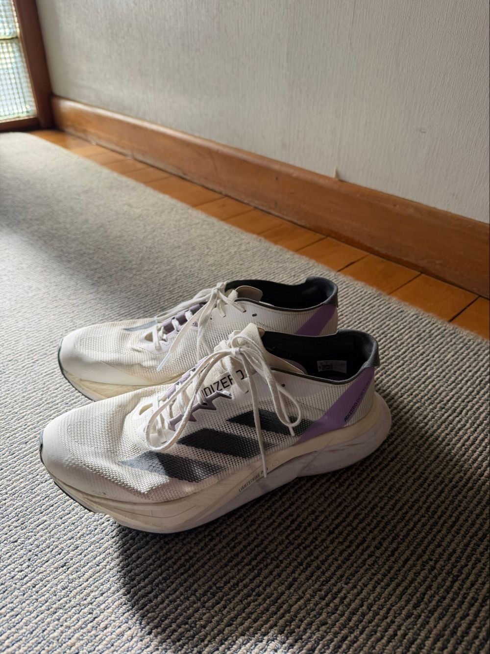 Adidas Adizero Boston 12 White And Purple Sneakers