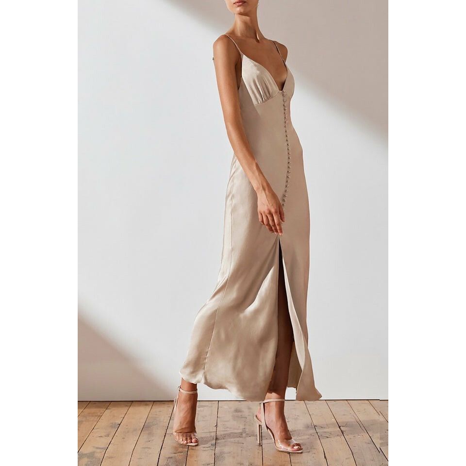 la lune bias slip dress - gold Shona Joy