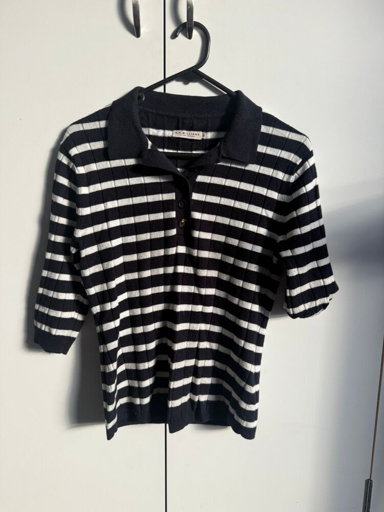 R.M. Williams navy White Striped Top