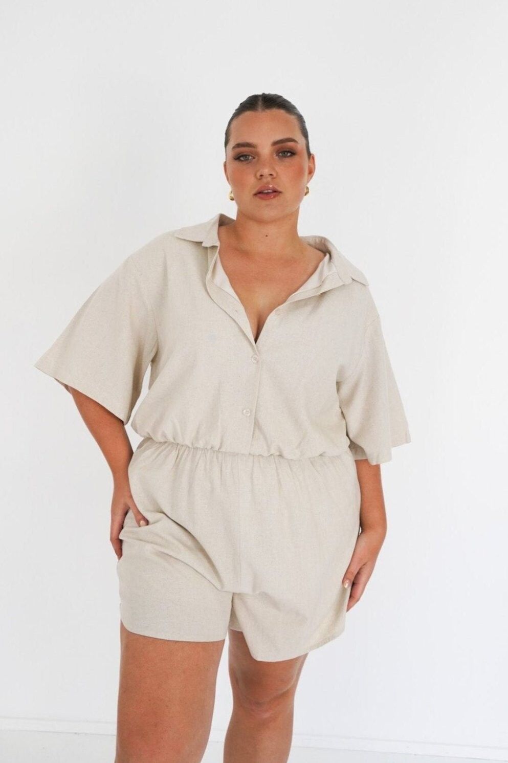 Fayt Oat Zephyr Linen Playsuit