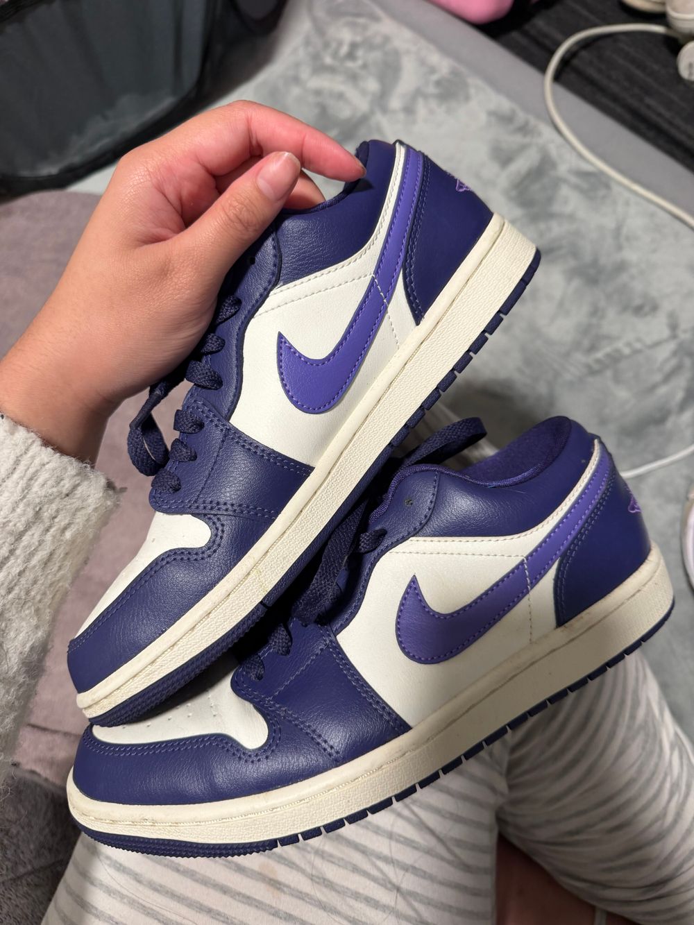 Purple and White Leather Sneakers