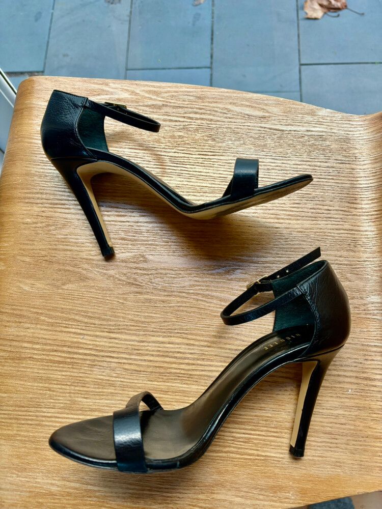 Dion Lee Black Leather Stiletto Sandals With Ankle Straps